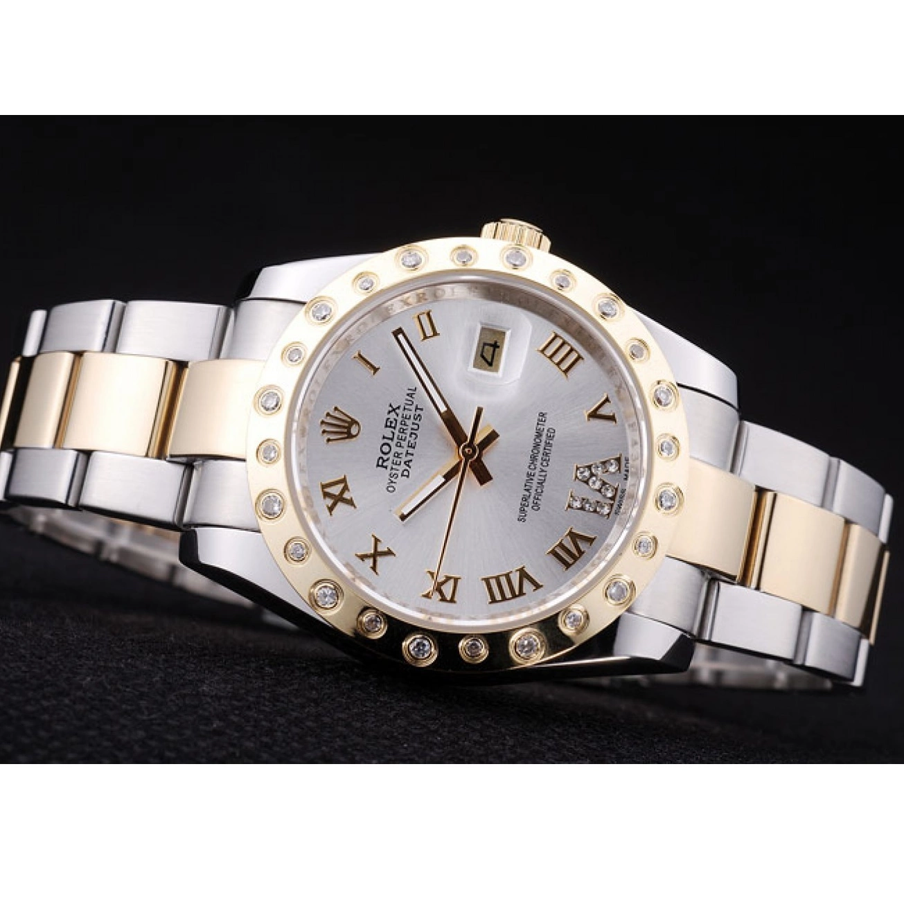 Aaa replica watch Dial Rolex Diamond Bezel Datejust 7464 White 0727